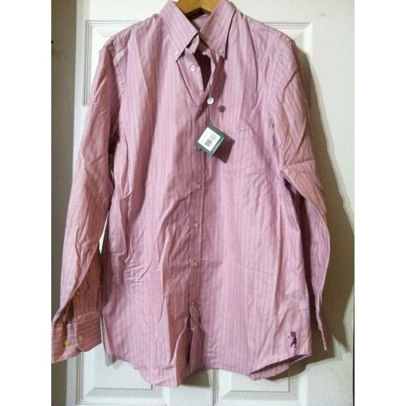 BOBBY JONES MENS NEW LILAC 100%COTTON STRIPED LONG SLEEVE CASUAL SHIRT SIZE:L